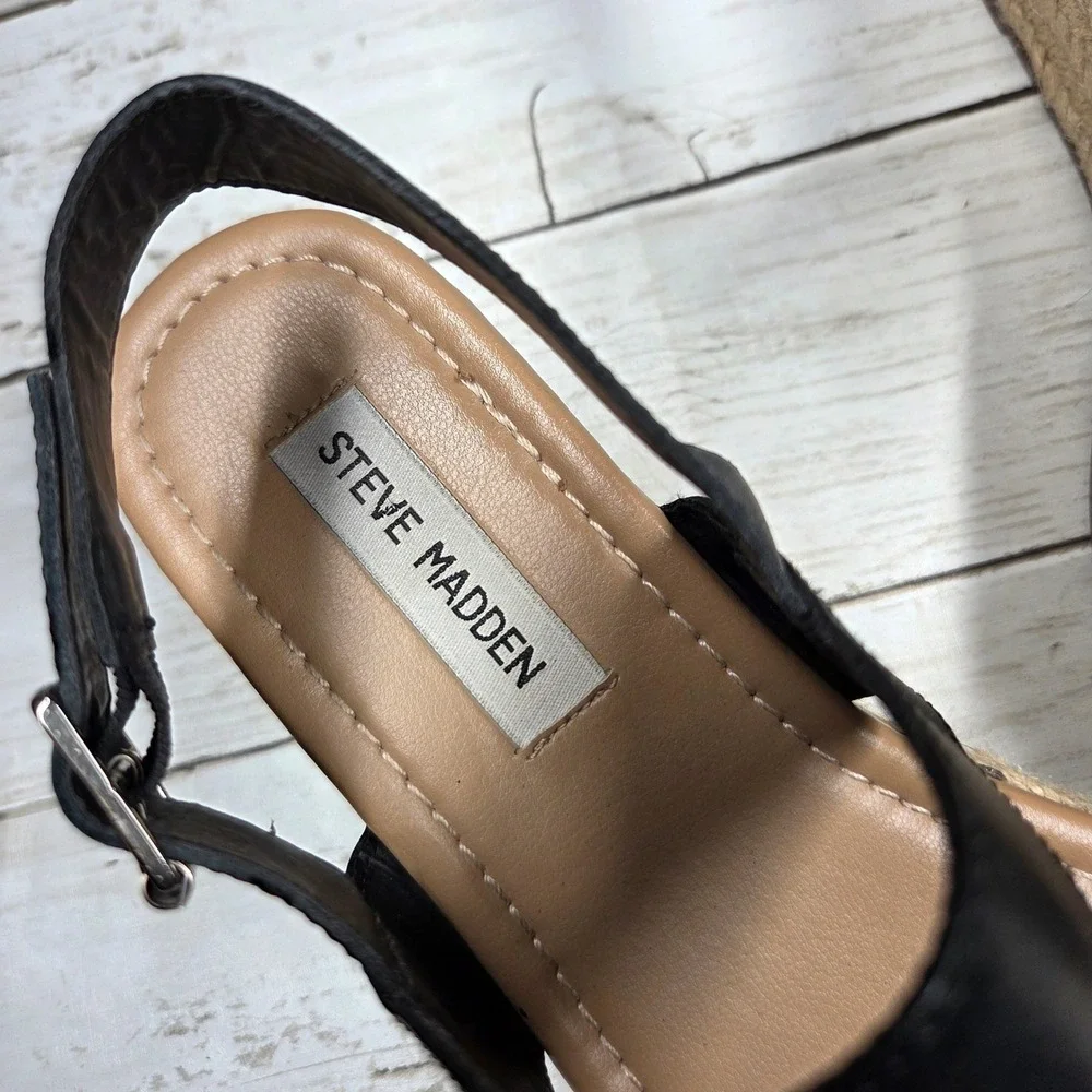 Steve Madden Fifer Platform Espadrille Sandal Women 9.5M Black Leather Studded